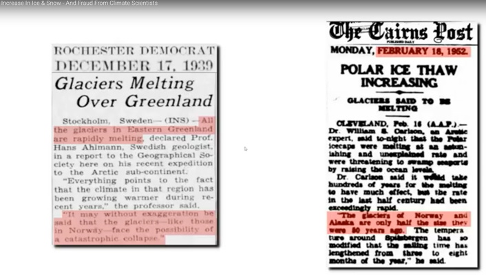 alarmisten voorspelden in 1939 en 1953 ook al het smelten van ijskappen en gletchers