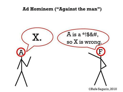 cartoon over ad hominem-argumenten