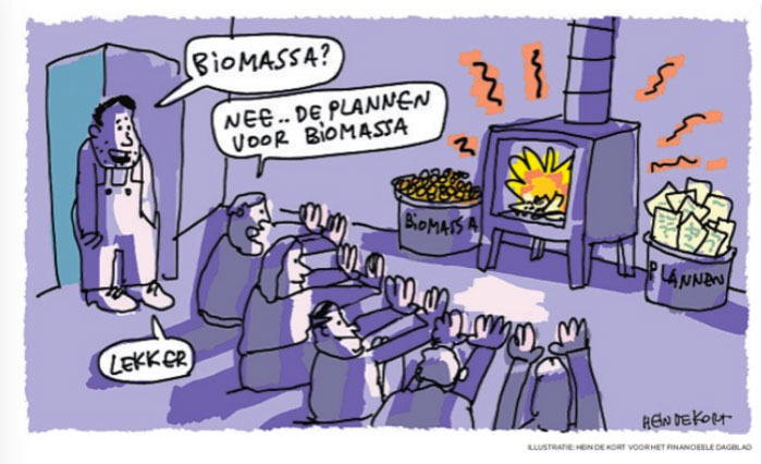 plannen voor biomassa, cartoon van Herin de Kort