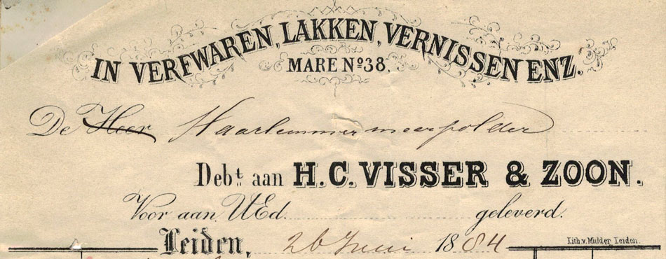 H.C. Visser, Verfwaren, Leiden, nota uit 1884