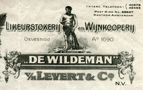 Hercules op briefhoofd Likeurstokerij en Wijnkoperij "De Wildeman"