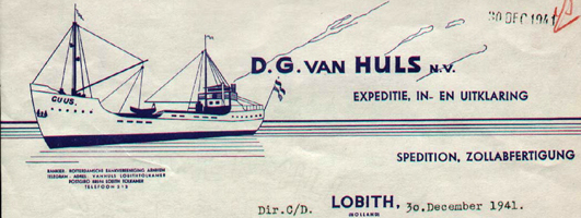 van Huls te Lobith, brief met afbeelding van een schip