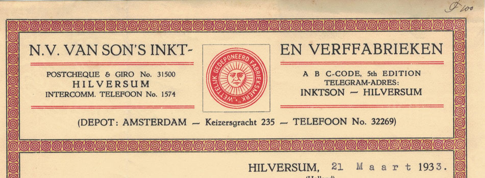 van Son's Inkt- en verffabrieken, Hilversum, nota uit 1933