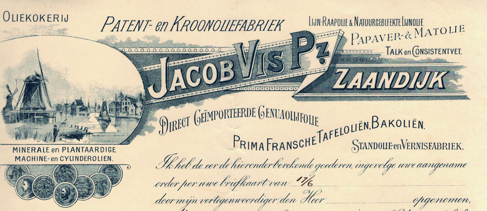 Jacob Vis Pz, Zaandijk, verffabriek, rekening uit 1908