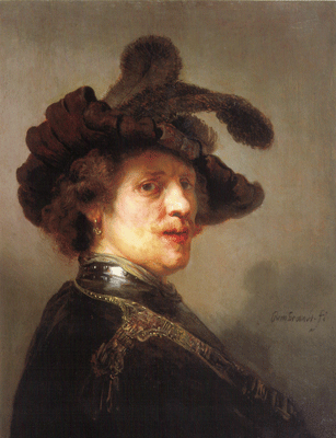 Rembrandt- tronie van een man met gevederde baret-dus-geen-zelfportret