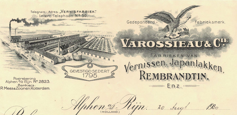 verffabriek Varossieau & Co., Alphen aan de Rijn, rekening uit 1930