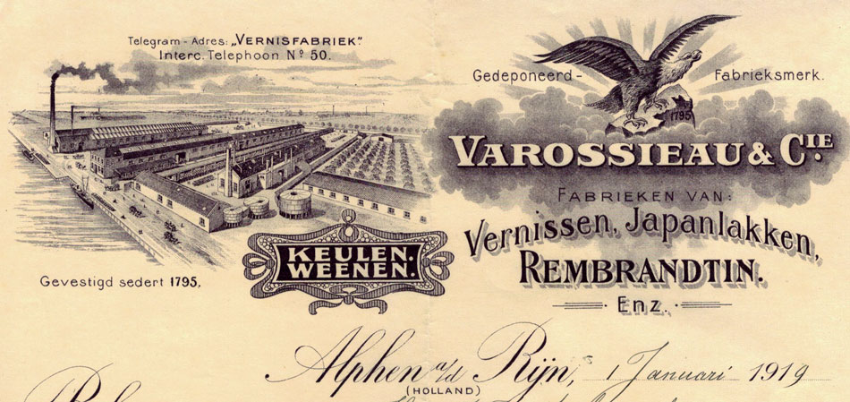 Varossieau & Cie, Vernisfabriek, Alphen ad Rijn, rekening uit 1919