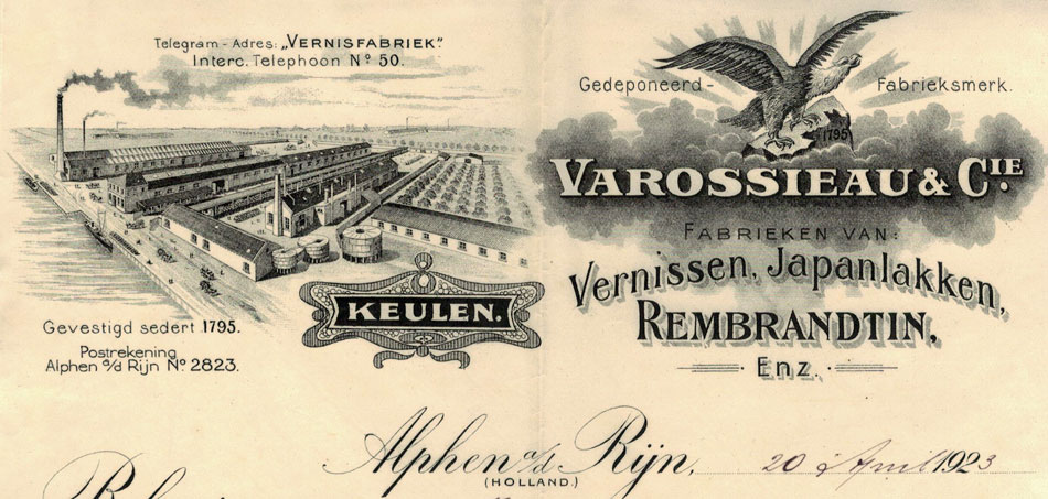 Cie, Alphen ad Rijn, vernisfabriek, nota uit 1923