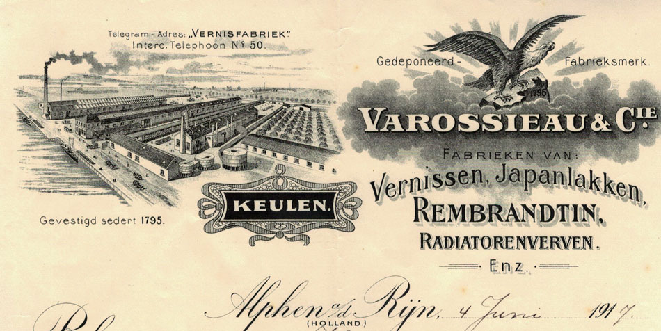 Varossieau & Cie, verffabrikanten, Alphen ad Rijn, nota uit 1917