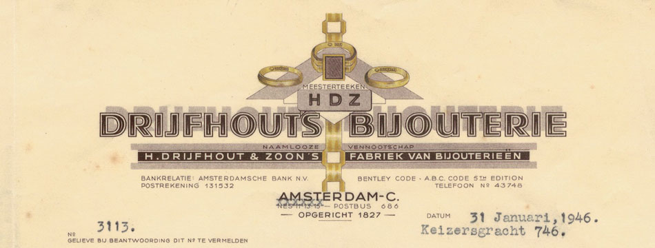 Drijfhout & Zoons, Amsterdam, brief uit 1946