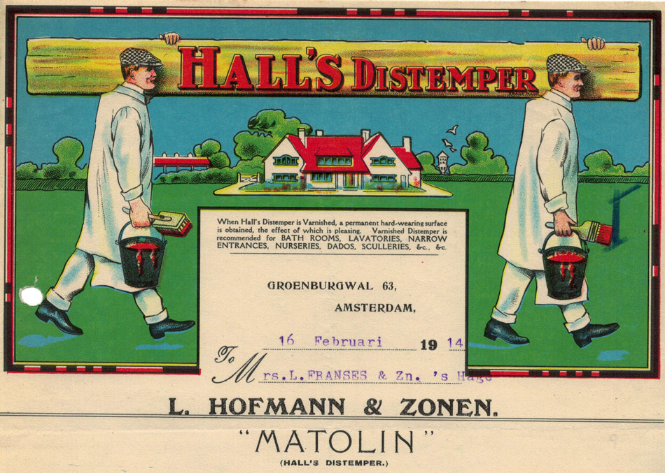 L. Hofmann & Zonen, Amsterdam, Matolin verven, nota uit 1914