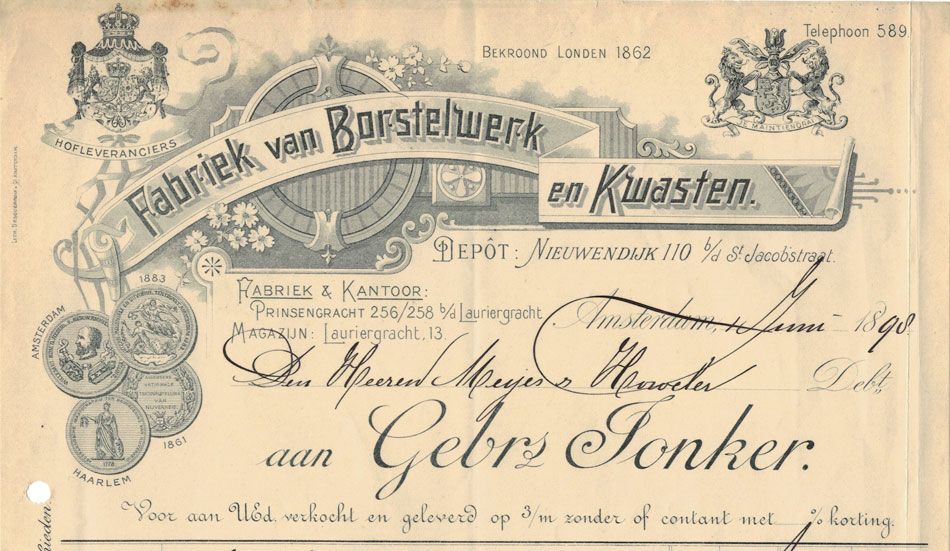 Gebr. Jonker, Amsterdam, nota uit 1898