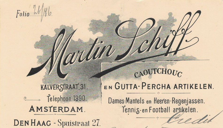 Martin Schiff, Amsterdam, damesmantels en heeren-regenjassen etc, nota uit 1903