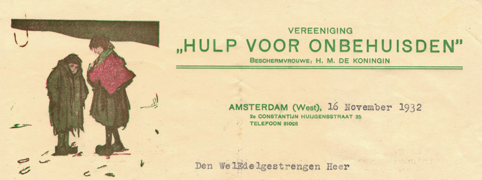 Vereeniging "Hulp voor onbehuisden", brief uit 1932