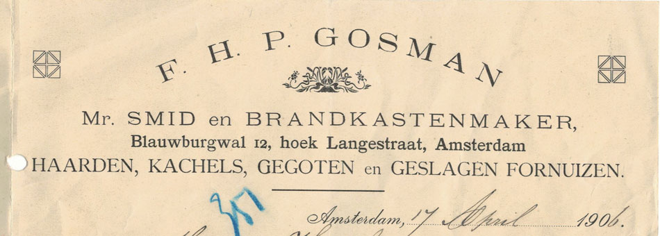F.H.P.gosman, Meester Smid en Brandkastenmaker te Amsterdam, nota uit 1906
