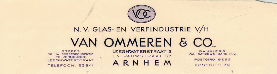 Glas- en Verfindustrie v/h van Ommeren en Co, Arnhem, brief uit  1941