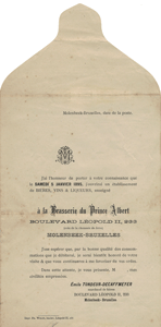 Brasserie du Prince Albert, uitnodiging uit 1895