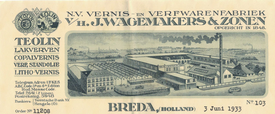 v/h Wagenmakers & Zonen, verffabrikanten, Breda, nota uit 1933