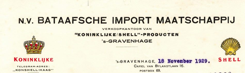 Bataafsche Import Maatschappij, 1929, brief met logo's
