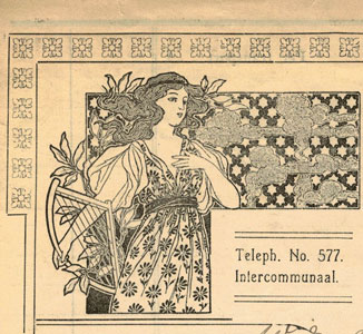 Jugendstil-gravure op een rekening uit 1909 van Fa.Van Deurzen te Dordrecht