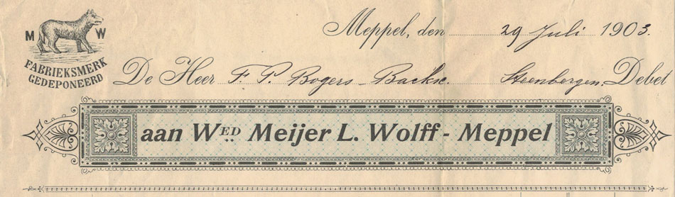 Wed. Meijer L.Wolff-Meppel, nota uit 1903 voor zeep