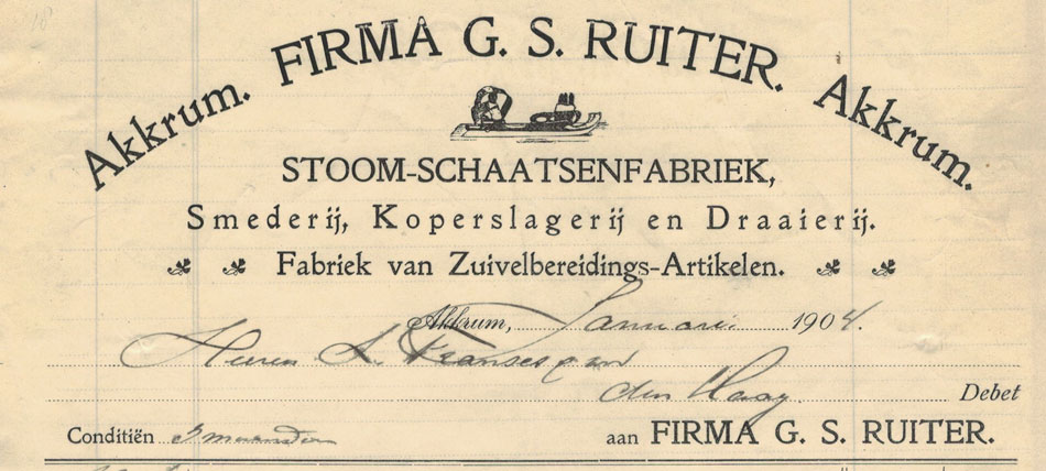 G.s. Ruiter, Akkrum, nota voor 1 paar schaatsen uit 1904
