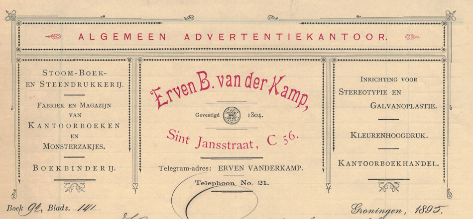 Erven B. van der Kamp, nota uit 1895 in Jugendstil