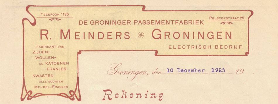 R, Meinders, De Groninger Passementenfabriek, rekening uit 1925