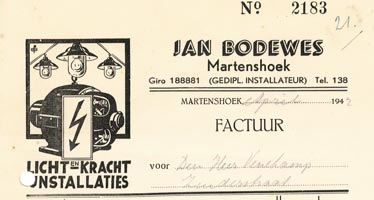 Jan Bodewes te Martenshoek, rekening uit 1942