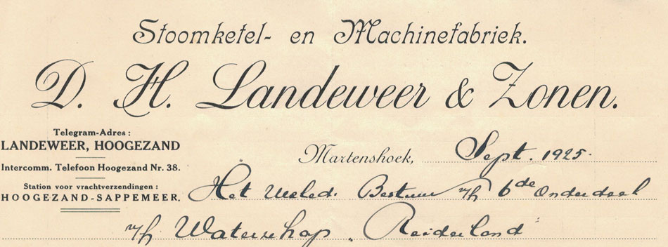 Landeweer & Zonen, Martenshoek (Gn), nota uit 1925