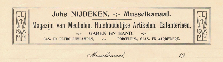 johs. Nijdeken, Musselkanaal, magazijn van meubelen e.a.