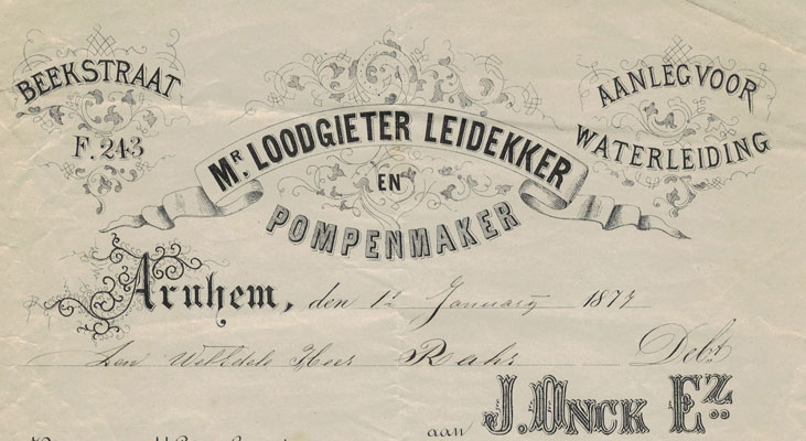 J.Onck, Meester Loodgieter te Arnhem, nota uit 1877