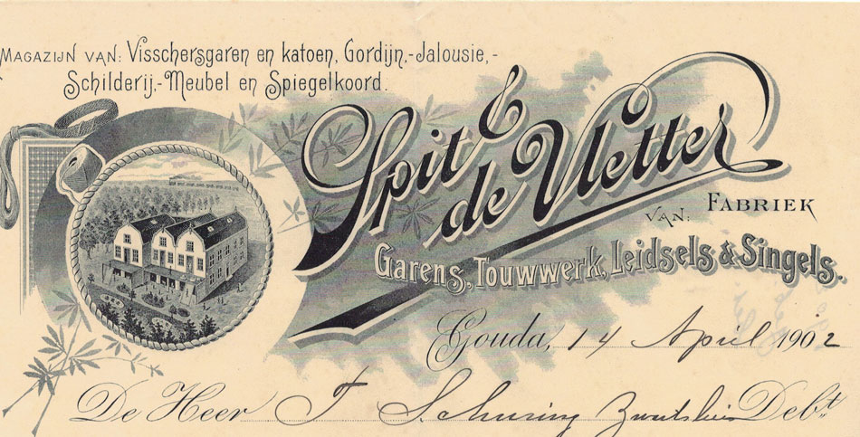 Spit & de Vetter, Gouda, rekeningenmet gravure van de fabriek uit 1902 - 1914