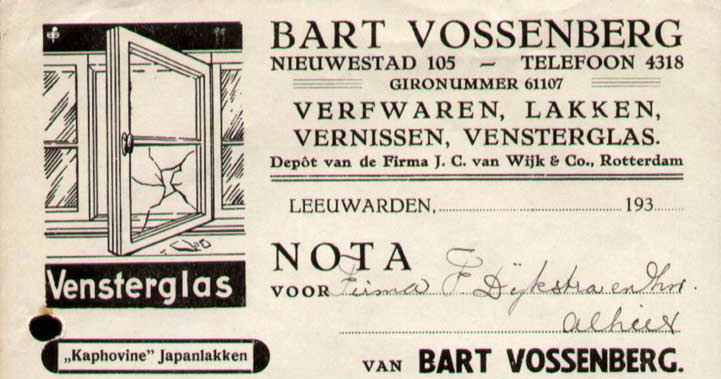 Bart Vossenberg, vensterglas, brekening uit 1932