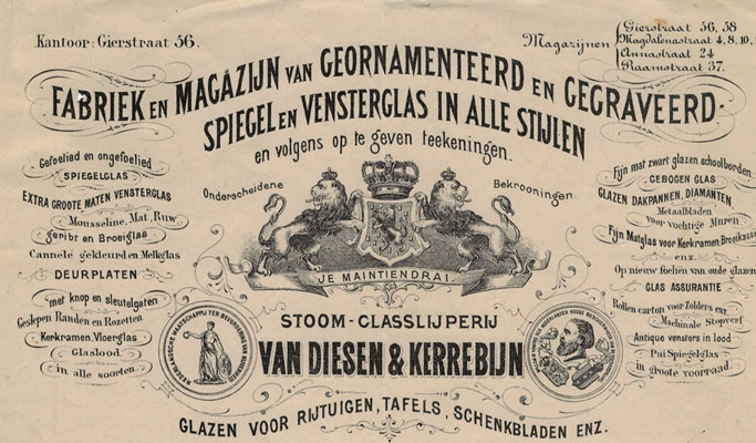 Van Diessen & Kerrebijn, Stoomglasslijperij te Haarlem, rekening uit 1889