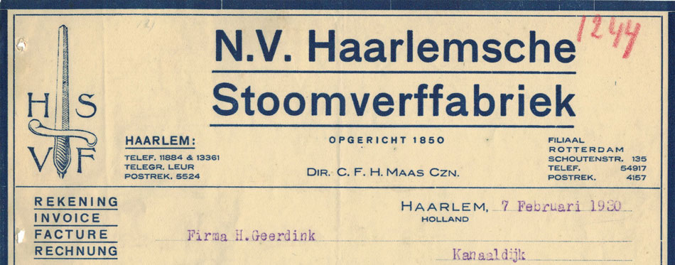 Haarlemsche Stoomverffabriek, nota uit 1930