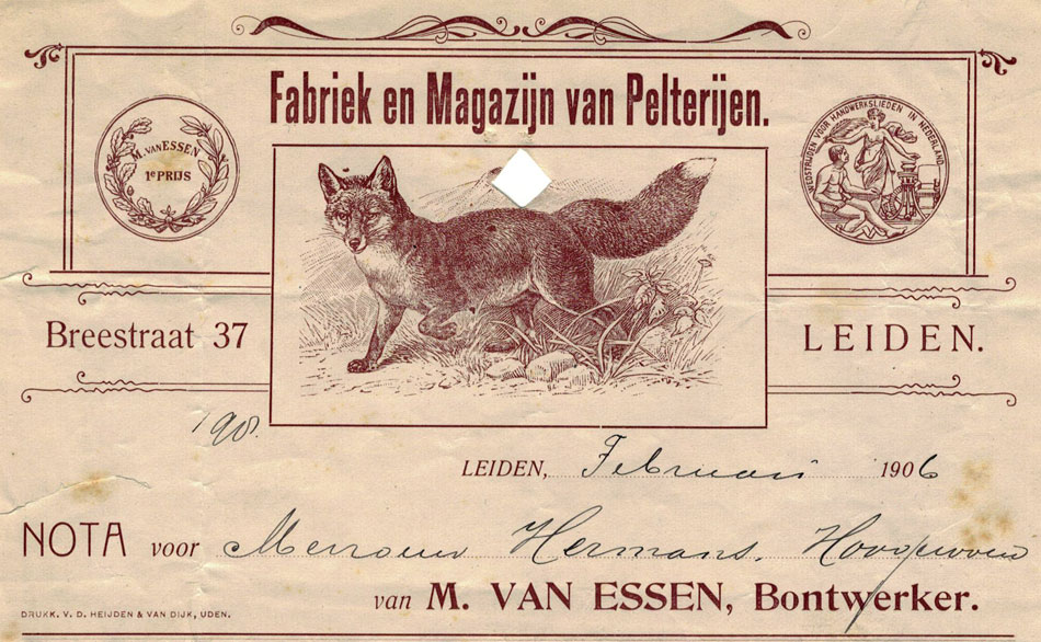 M. van Essen, bontwerker te Leiden, nota uit 1906