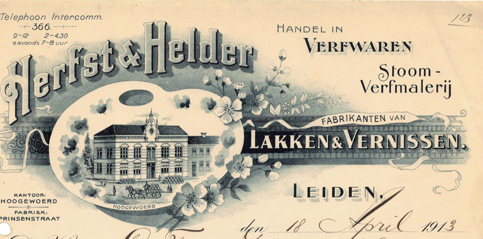 Herfst & Helder, verffabrikant, Leiden, nota uit 1913