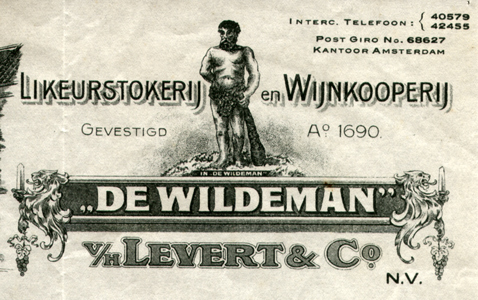 Hercules op briefhoofd Likeurstokerij en Wijnkoperij 'De Wildeman'