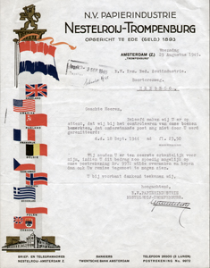 Nestelroij Trompenburg brief uit 1945  met vlaggen der geallieerde mogendheden