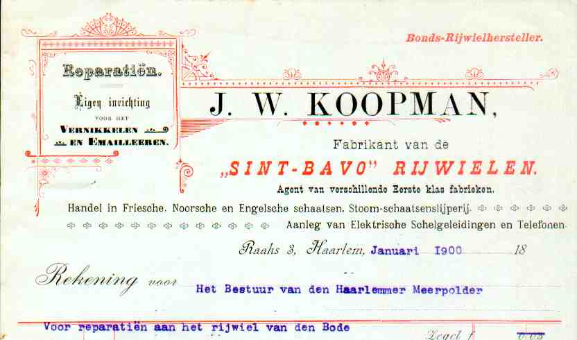 J.W. Koopman, Haarlem, nota in Jugendstil uit 1900