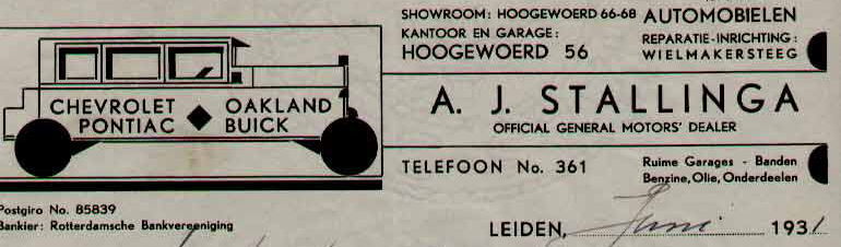 Stallinga te Leiden, automobielbedrijf, rekening uit 1931-32