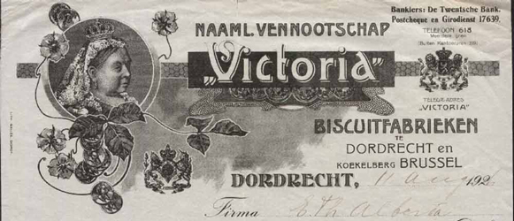 Victoria biscuitfabrieken, rekening met afbeelding van de Koningin