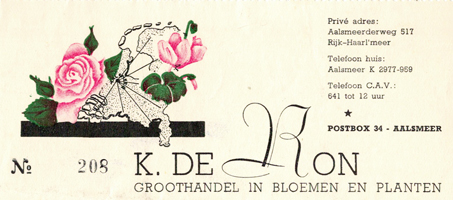 de Ron, groothandel in bloemen en planten, rekening uit 1950