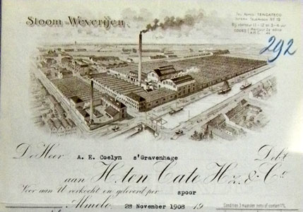 H. ten Cate hz. & Co. Stoom-Weverijen te Almelo, rekening met gravure uit 1908