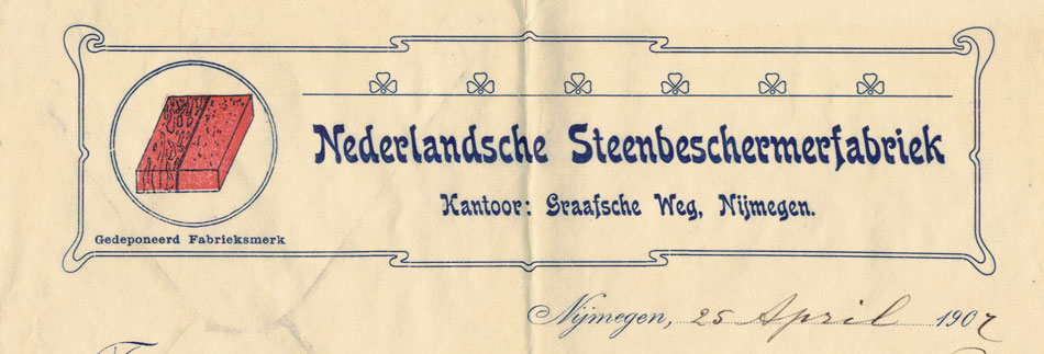 Nederlandse Steenbeschermerfabriek, Nijmegen, factuur uit 1907 in kleuerendruk