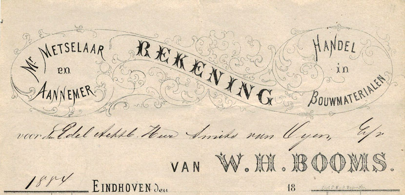 Booms, rekening uit 1884, Eindhoven