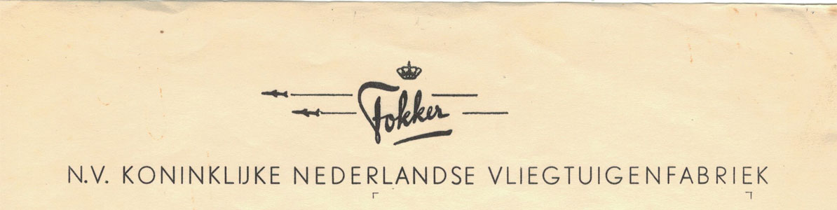 Koninklijke Nederlandse Vliegtuigenfabriek Fokker, brief uit 1954