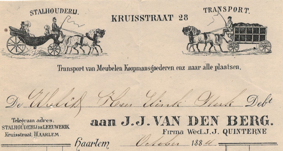 J.J. van den Berg, stalhouderij, nota uit 1884