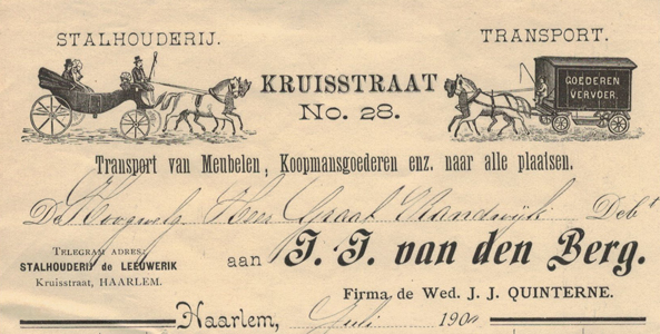 J.J. van den Berg, Stalhouderij, Haarlem, nota uit 1900